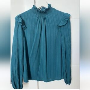 Grefit, Women's, Blouse, Smocked Neck, Pullover, Size (M) Color Blue